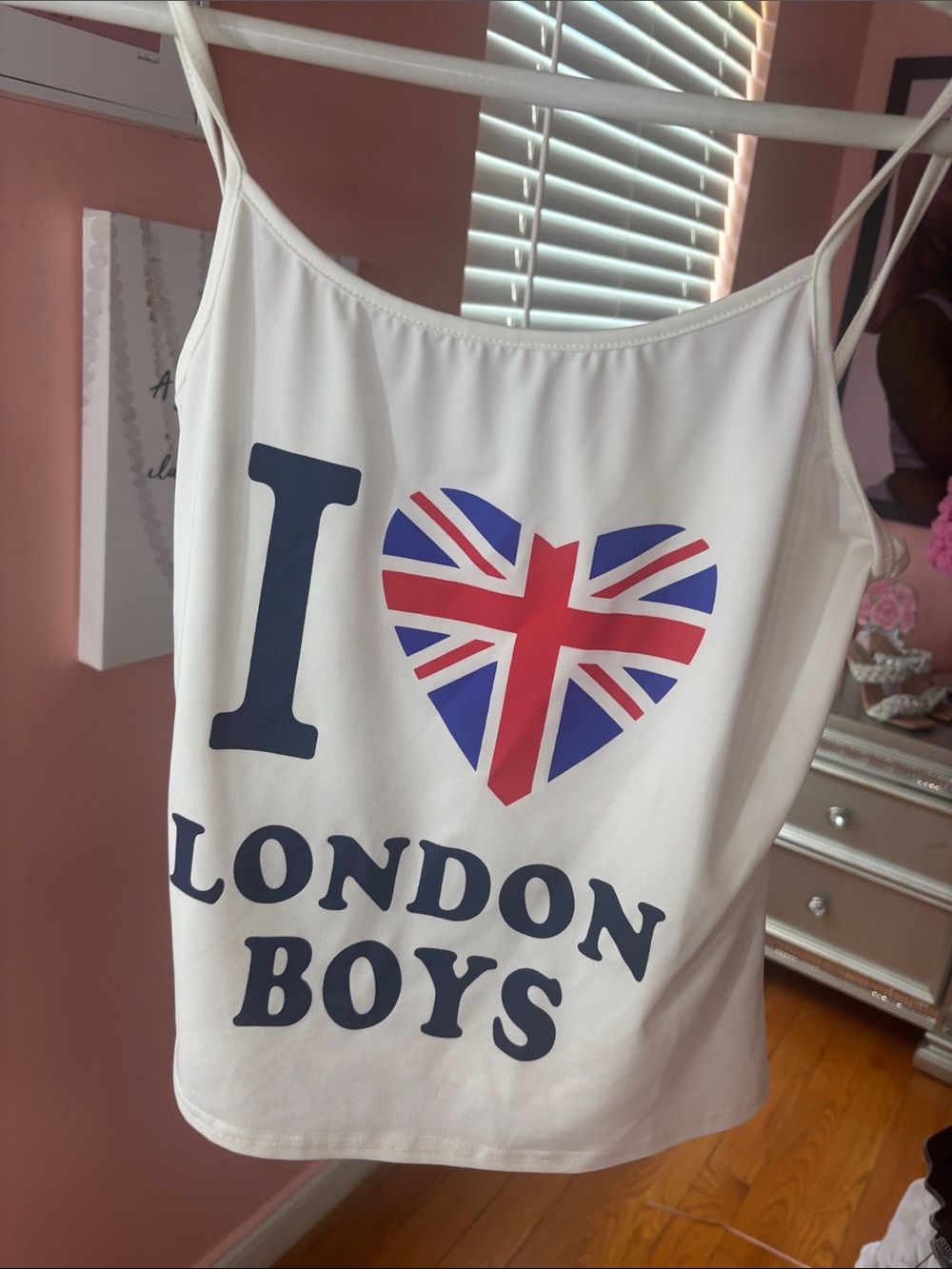 SHEIN White Tank Top with Union Jack Heart and Navy Text